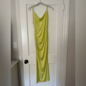 Neon yellow NBD dress with ruching and slit. Size small.